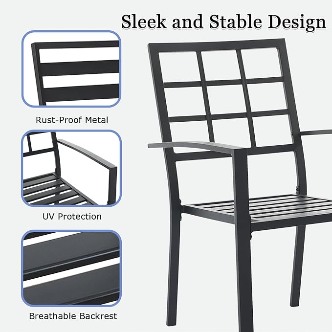 Outdoor Dining Chairs Set of 2, Aluminum Frame Stackable Patio Dining Chairs with Armrest, Wrought Iron Patio Bistro Chairs for Lawn, Backyard, Garden, Porch