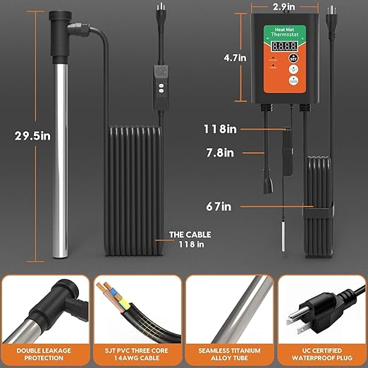 3500W 240V Titanium Fully Submersible Portable Electric Immersion Large Pool Water Heater Waterproof Hot Tub Heater with LCD Thermostat & GFCI Plug, for Swimming Pool, Bathtub, Baptistry, Bucket (OG)