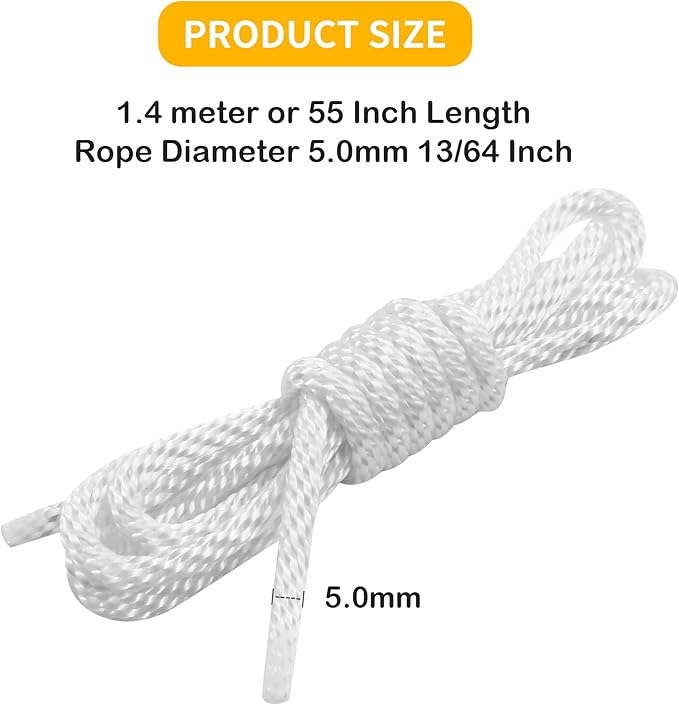 2-Pack Lawn Mower Pull Cord, 1.4m 13/64 Inch 5mm Recoil Starter Rope with Handles Fit for Honda Predator Champion Generac Small Engine Generator Trimmer Chain Saw Pressure Washer Snow Blower