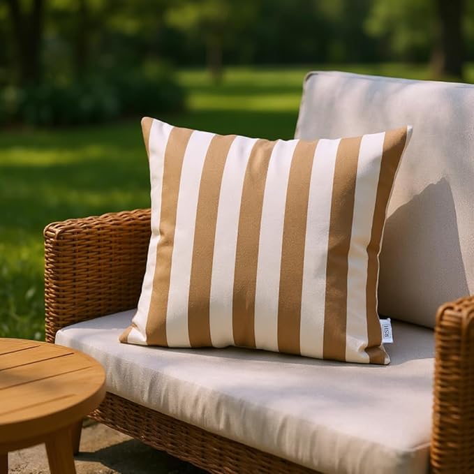 RSH DECOR: Sunbrella Square Throw Pillows Set of 4 | 17" x 17" | Water and Fade-Resistant Performance Fabric | Outdoor Pillow Covers with Down-Alternative Inserts | Maxim Heather Beige