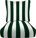 RSH DECOR: Deep Seating Cushion with Pillow Back | 23” x 26” Seat | All-Weather Spun Fabric | Water and Fade-Resistant | Outdoor Chair Cushion Set for Patio Furniture | Hunter Green & White Stripe