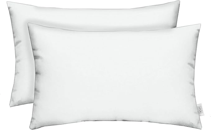 RSH DECOR: Sunbrella Lumbar Throw Pillows Set of 2 | 20" x 12" | Water and Fade-Resistant Performance Fabric | Outdoor Pillow Covers with Down-Alternative Inserts | Canvas White