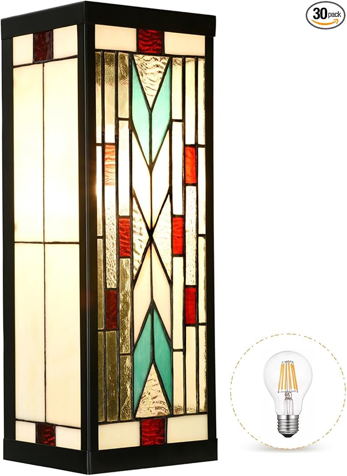 WL0004 Tiffany Style Rectangular Outdoor Wall Lights Stained Glass Corridor Wall Lamp Vintage Outdoor Balcony Aisle Hallway Wall Sconce Lighting,6" Wx 5.5" D x16 H, Bulb Included (Arrow)