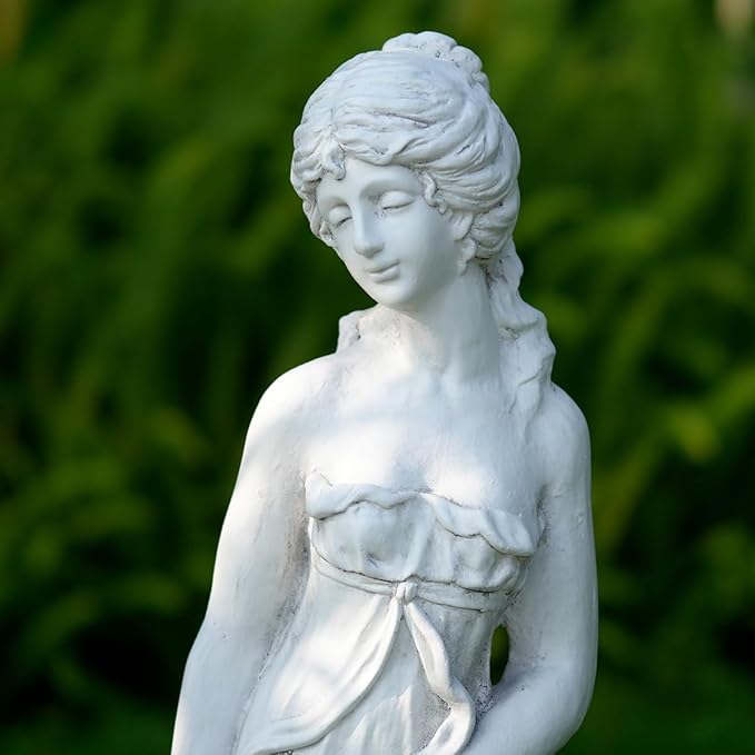 Outdoor Goddess Statue, Garden Beauty Decoration, Graceful Female Figure Sculpture, Catholic Concrete Finish Art Decor for Yard Patio Deck Home Entryway Hallway, Grey