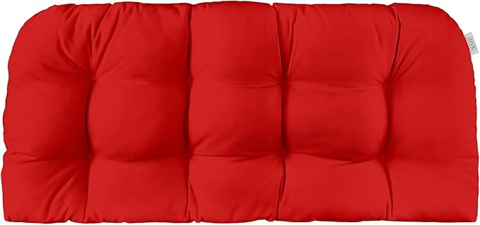 RSH DECOR: Sunbrella Tufted Wicker Loveseat Cushion | 41” x 19" | Water and Fade-Resistant Performance Fabric | Outdoor Settee Cushion for Patio Furniture | Canvas Jockey Red
