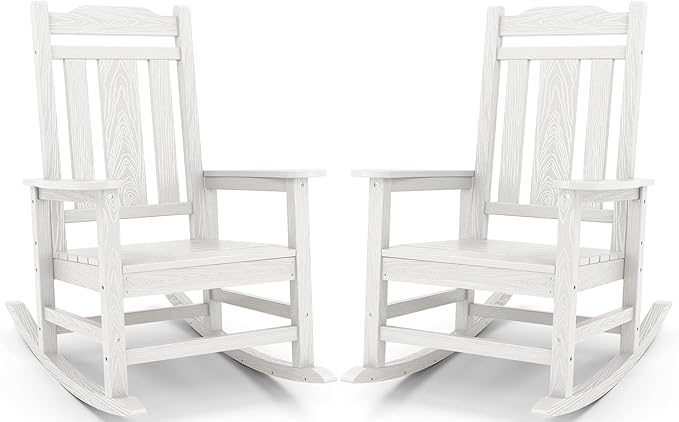 SERWALL Oversized Rocking Chair Set of 2 Outdoor, HDPE Outdoor Rocking Chair Set of 2, White