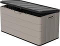 100 Gallon Large Resin Deck Box - Lockable Waterproof Outdoor Storage Bench for Patio Cushions, Garden Tools & Pool Accessories - Wood-Look Texture, Weather-Resistant for Backyard & Porch