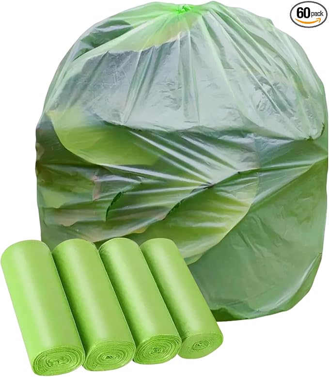 Biodegradable Trash Bags 13+ Gallon-Plant-Based Tall Kitchen compostable Waste Bags, Heavy Duty 1.18 Mil & Leakproof, 50 L, Fits 13 Gallon Bins, Recyclable -Strong Large Trash Bags (60 Count)