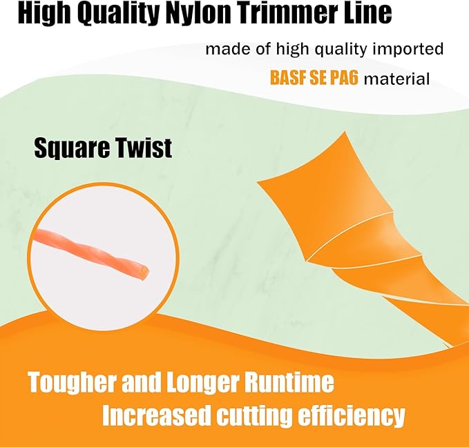 WOTIAN 080 Square Twisted Trimmer line 0.080-Inches Weed Eater String 196-Foot Square Twist Weed Wacker String of Nylon Compatible with Stihl Echo Universal Grass Cordless Electric Trimmer,Orange