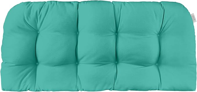 RSH DECOR: Sunbrella Tufted Wicker Loveseat Cushion | 41” x 19" | Water and Fade-Resistant Performance Fabric | Outdoor Settee Cushion for Patio Furniture | Canvas Aruba