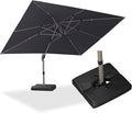 PURPLE LEAF 9' x 11' Patio Umbrella with Base Cantilever Umbrella Rectangular Outdoor Offset Umbrella with Champagne Frame and 360° Rotation for Garden Deck Pool, Black