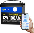 Wattcycle 12V 100Ah LiFePO4 Lithium Battery Mini with Bluetooth, 100Ah BMS BCI Group 24, 1.28kWh Energy, Mini 12V Lithium Battery for RV, Marine, Boat, Trailer Lifepo4 Batterys