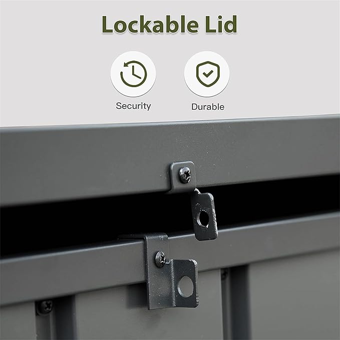 100 Gallon Outdoor Deck Box Lockable Metal Indoor Outdoor Storage Container with Side Handle, Waterproof Storage Box with Rolling Castors for Patio Garden Tools, Pools Equipment, Cushions, Gray