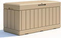 Patiolife 85 Gallon Resin Deck Box, Wood Like Outdoor Storage Box for Garden Tools, Pool Supplies, Waterproof and Lockable, Light Brown