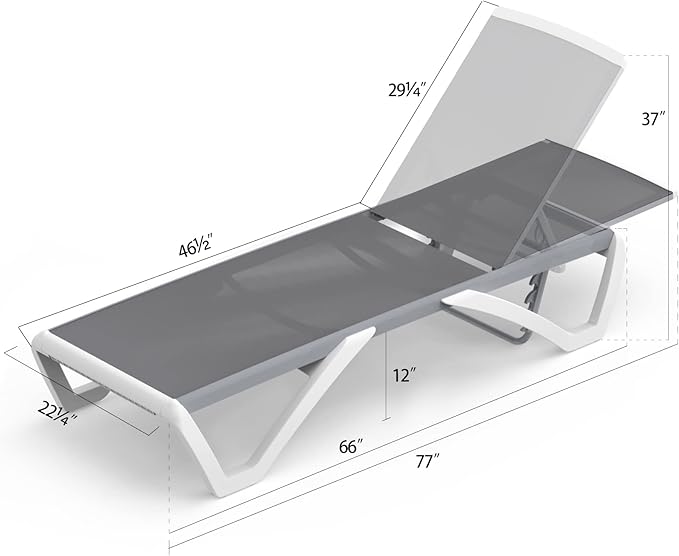 Domi Outdoor Lounge Chair, Aluminum Patio Chaise Lounge with 5 Position Adjustable Backrest and Wheels, All Weather Reclining Chair for Patio, Yard, Balcony, Poolside (Grey)
