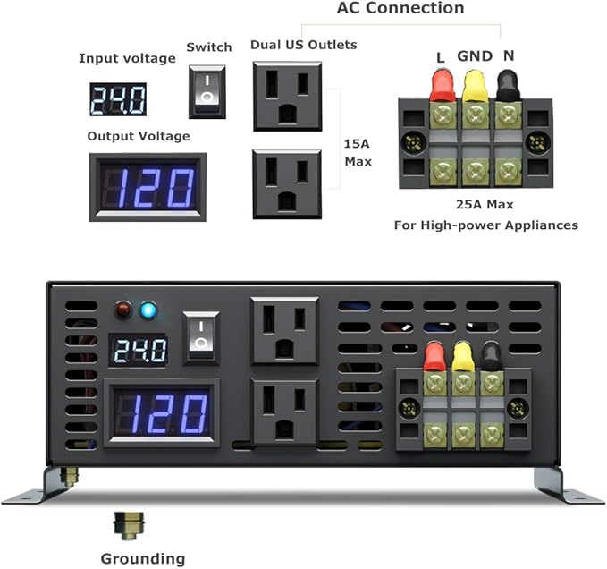WZRELB 2500W 24VDC 120VAC Pure Sine Wave Power Inverter,RV, Car Inverter,LED Display