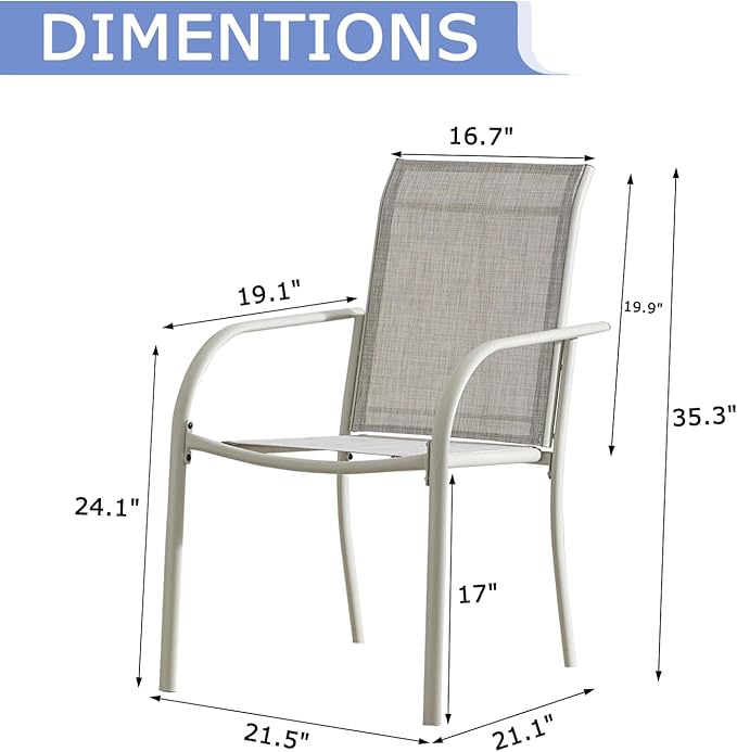 Patio Chairs Set of 2, Outdoor Dining Chairs with Breathable Textilene Fabric, Stackable Patio Chairs for Lawn, Garden, Backyard, Poolside, Grey