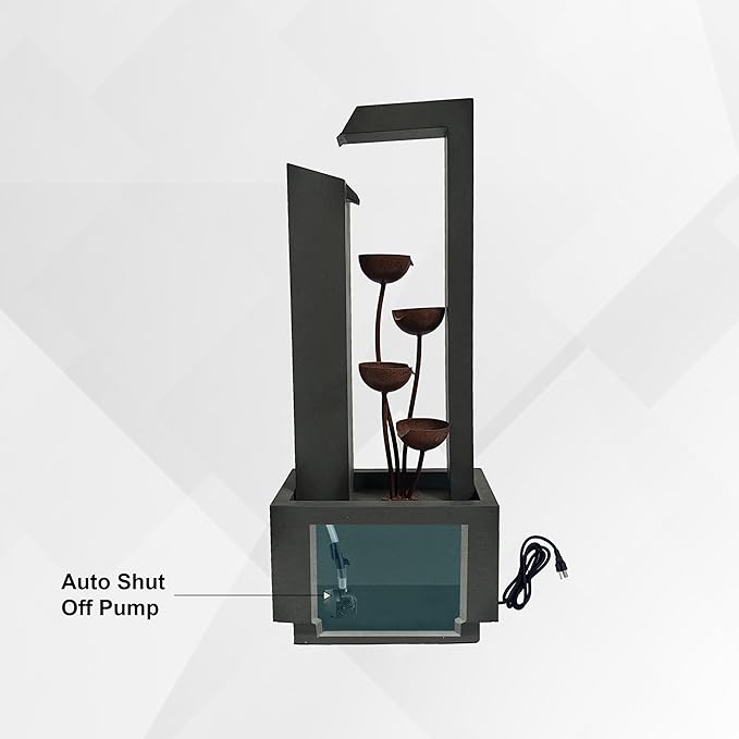 XBrand Metal Sculptural Multi-Tiered Flower Water Fountain, Gray and Bronze, 38" Tall