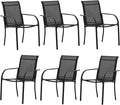 Patio Chairs Set of 6, Outdoor Dining Chairs with Breathable Textilene Fabric, Stackable Patio Chairs for Lawn, Garden, Backyard, Poolside, Black