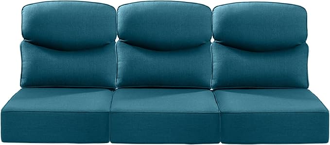 Luxury 24x24x6 Inch Smile Outdoor Sofa Cushions Set of 3 - Comfy Deep Seat Patio Furniture Pillows for Wicker Rocker Dining Chair Loveseat 3-Seater L-Shape Sectional Sofa - Peacock Blue