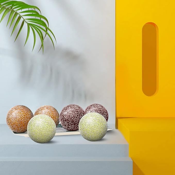 6 PCS 2.5inch Glass Mosaic Sphere Balls Round Christmas Table Bowls Vases Centerpieces Set Decorative Orbs Living Room Festival Table Party Wedding Dining Home Tray Solid