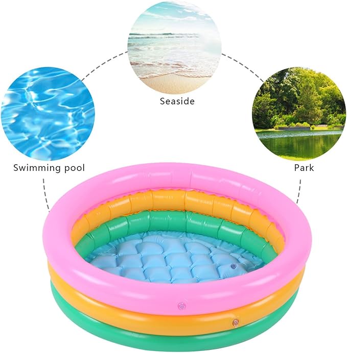 Kiddie Pool, Round Shape Bright Color Baby Basin Pool, Inflatable Swimming Pool for Indoor (L)