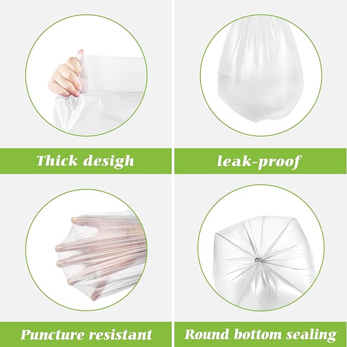 Teivio 8 Gallon 220 Counts Strong Medium Trash Bags Garbage Bags, Bathroom Trash Can Bin Liners, Plastic Bags for home office kitchen, Clear