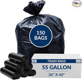 55 Gal Trash Bags | 150 Count | 36" X 60" Black Extra-Large Garbage Bags for Big Jobs