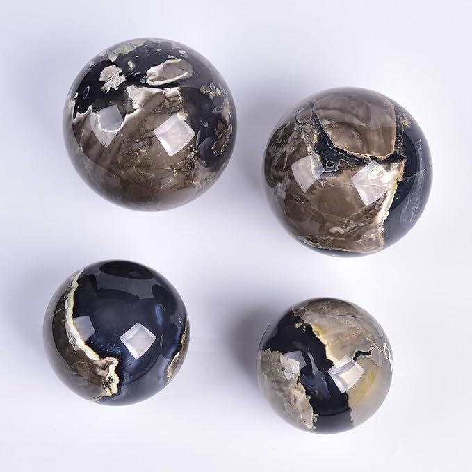 JIC Gem 3.1-3.5 inch(80-90mm) Large Volcanic Agate Crystal Sphere Quartz Crystal Ball with Stand Healing Ornament Witchcraft Meditation Decor