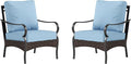 PHI VILLA Outdoor Wicker Chairs Sofa of 2, All Weather High Back Rattan Chairs 2 Seats with Comfy Cushions for Porch Deck