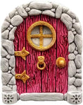 Red Mini Fairy Garden Door for Tree, 3D Miniature Fairy Door for Fairytale Tiny House Doors, Bonsai Terrarium Micro Landscape Decoration Accessories Garden Miniatures