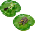 2 PCS Turtle and Frog Resin Statues on for Lotus Leaves, Vibrant Green Outdoor Decor for Gardens, Pools, Ponds, Flower Pots - Perfect for Easter, Halloween, Christmas, Garden Decorations