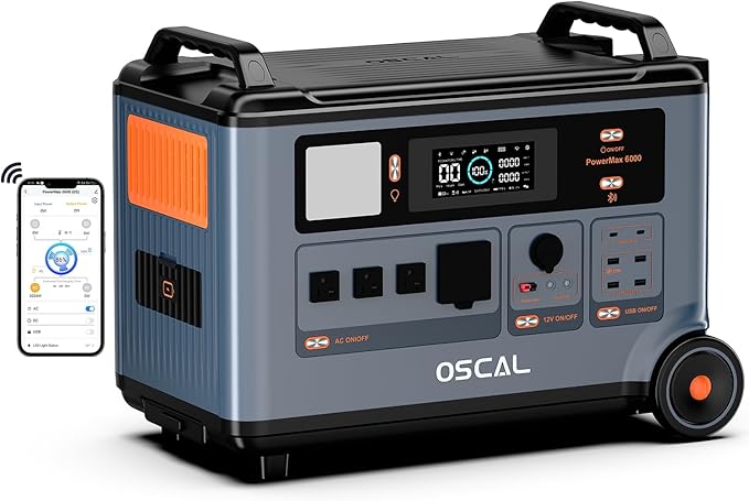 OSCAL 6000W (Peak 7200W) 120V/240V Solar Generator,Promax6000 Dual Voltage 3600WH Lifepo4 Battery Portable Power Station with 14 Outlets,2200W 1.96H Fast Charge,for Home Backup