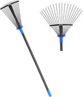 Metal Rake for Leaves Heavy Duty, Adjustable Garden Leaf Rake with Expandable Head 8-17", Shrub Pine Needle Kids Hand Yard Rake Garden Tool 30-70"