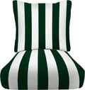 RSH DECOR Deep Seating Cushion with Pillow Back | 24” x 26” x 5" Seat | Water and Fade-Resistant Spun Fabric | Made in USA | Outdoor Chair Cushion Set for Patio (Hunter Green & White Stripe)