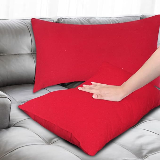 Covers & All Premium Rectangle ThrowPillow Inserts with Covers Set of 4, 12 x 20 Inches Red, Decorative Cushions for Couch Sofa Home Decor Office Travel UV Resistant Waterproof Soft Cushions Pillows