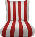 RSH DECOR: Deep Seating Cushion with Pillow Back | 23” x 26” Seat | All-Weather Spun Fabric | Water and Fade-Resistant | Outdoor Chair Cushion Set for Patio Furniture | Red & White Stripe