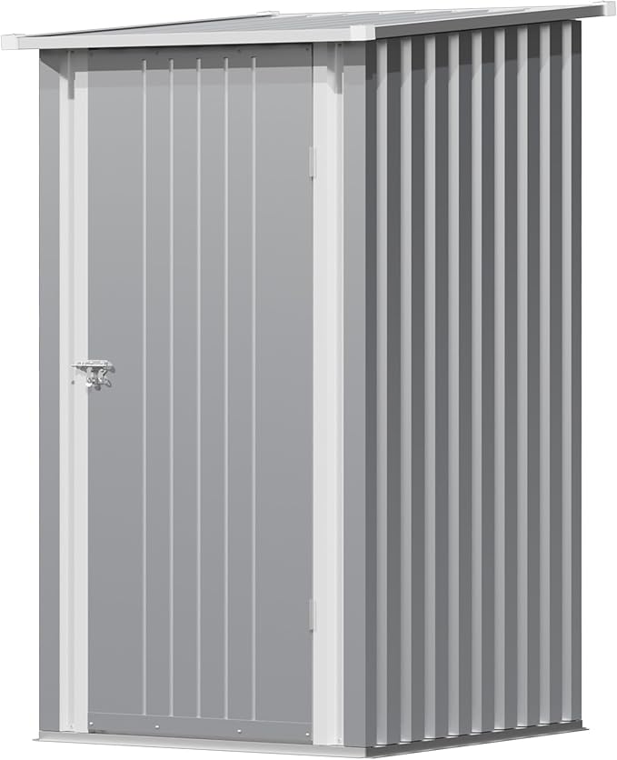 Devoko 3x3 FT Outdoor Storage Shed, Small Garden Tool Shed with Single Lockable Door, Metal Tool Storage Shed with Sloping Roof, Outside Shed for Backyard Patio Lawn, Gray