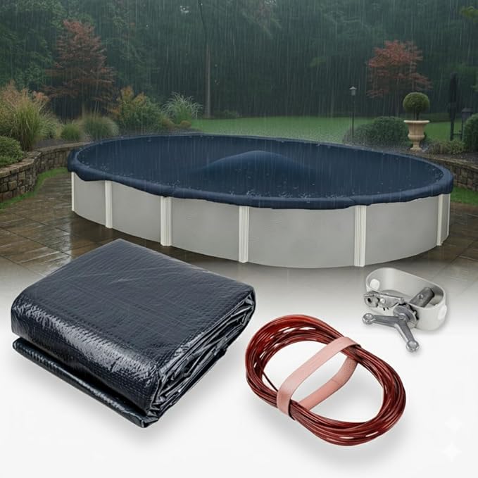 Premium Winter Pool Cover for Above Ground Oval Pool, 15' x 30' Ft., Aboveground Pools Winter Cover, 8-Year Warranty, Includes Winch and Cable, Strength & Durability, UV Protection