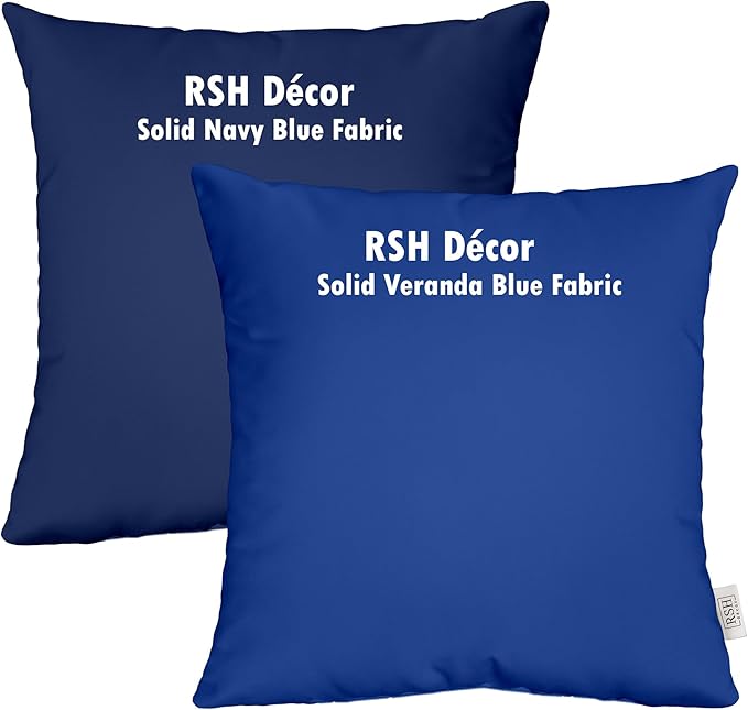 RSH DECOR: Square Throw Pillows Set of 2 | 20” x 20” | All-Weather Spun Fabric | Water and Fade-Resistant | Outdoor Accent Pillows for Patio Furniture | Navy Blue