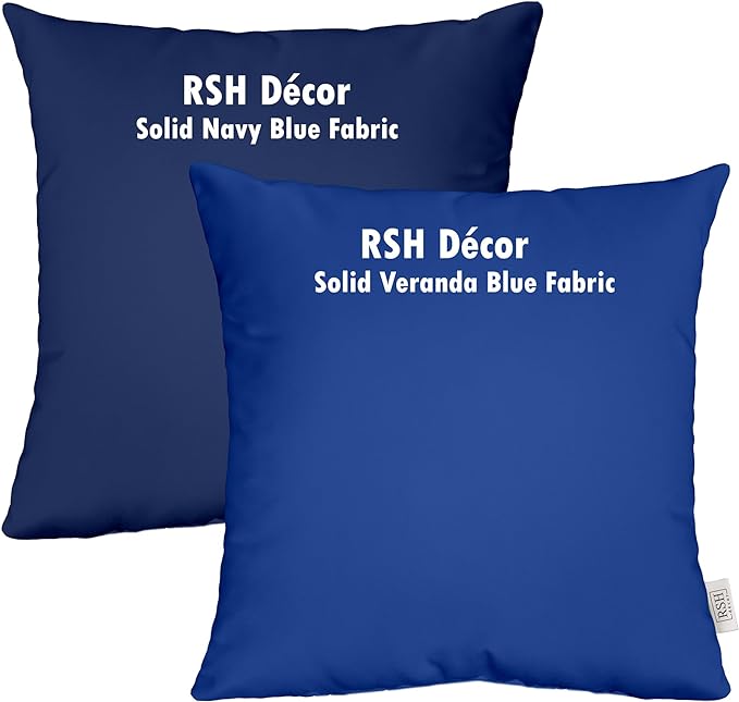 RSH DECOR: Square Throw Pillows Set of 2 | 17” x 17” | All-Weather Spun Fabric | Water and Fade-Resistant | Outdoor Accent Pillows for Patio Furniture | Navy Blue