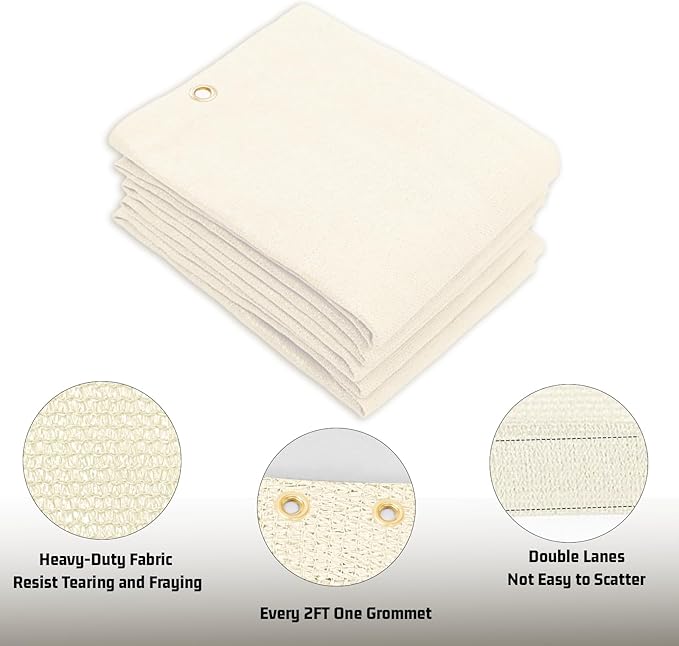 SUNNY GUARD Shade Cloth Custom Size 4x11 FT Sun Shade Screen Fabric Shade Cover Tarp with Grommets for Pergola Backyard Garden, Butter Cream(We Customized)