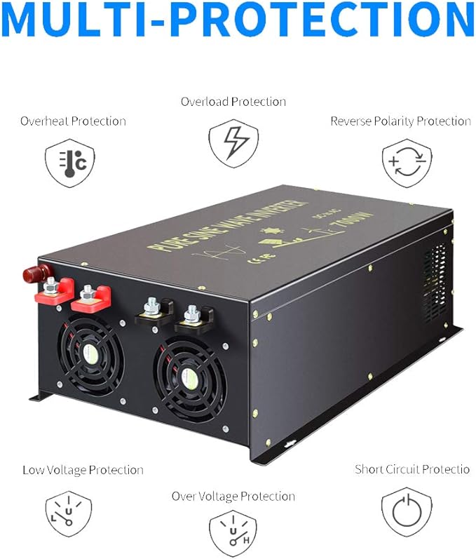 WZRELB Pure Sine Wave 7000W (14000W Surge) 12V Power Inverter DC to AC Power - Solar, RV (RBP-700012)