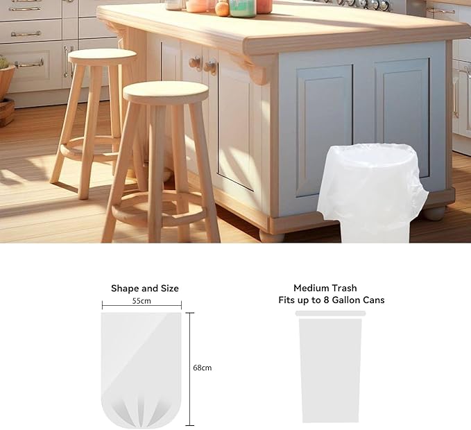 8 Gallon Trash Bags, 40 Count, Garbage Bags, No Flaps/Ties, 55x68cm,8.4g/pcs, Unscented, White