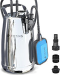 FOTING Stainless Steel Sump Pump 1HP Automatic & Manual Mode- with Float Switch,3500GPH Submersible Water Pump Utility Pump for Swimming Pool Garden Pond Basement with 25ft Cord