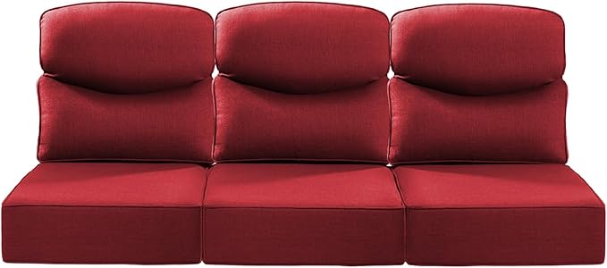 Luxury 24x24x6 Inch Smile Outdoor Sofa Cushions Set of 3 - Memory Foam Deep Seat Patio Furniture Pillows for Wicker Rocker Dining Chair Loveseat 3-Seater L-Shape Sectional Sofa - Red