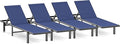 Pool Chaise Lounge Chair Set of 4, Outdoor Lounge Chairs with Wheels, 5-Position Adjustable Sun Loungers for Outside, Deck, Beach, Navy Blue