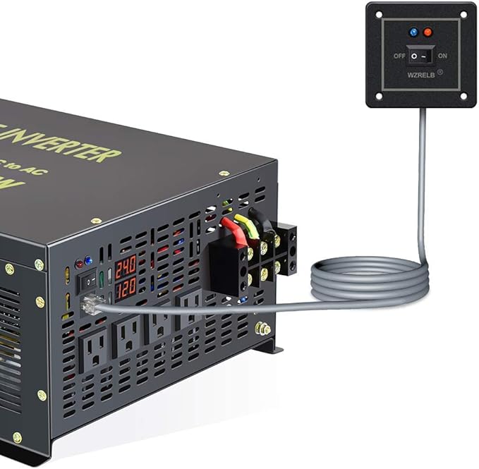 WZRELB 6000W 24V 120V Pure Sine Wave Power Inverter 4 AC Outlets Wired Remote Control,RV, Camping