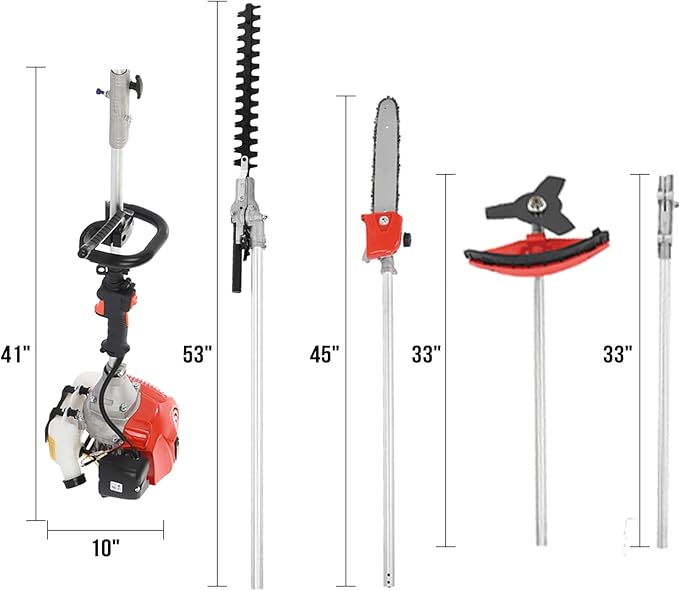Gas Weed Eater, 52cc 2 Stroke Weed Wacker 6 in 1 Lawn Mover Include String Trimmer Brush Cutter Pole Saw Hedge Trimmer for Yard Garden Care 9500rpm 3000r/min Engine Speed 120cc Oil Tank Orange