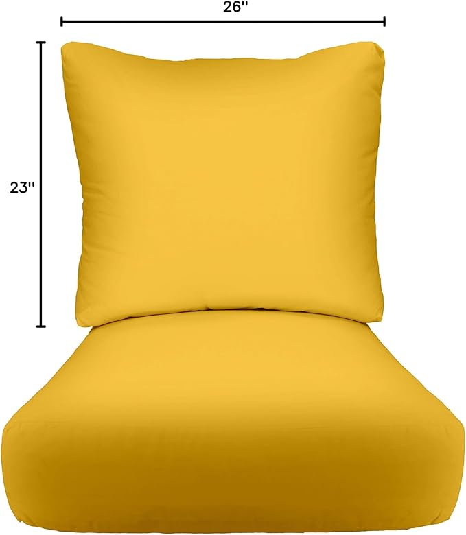 RSH DECOR: Deep Seating Cushion with Pillow Back | 23” x 26” Seat | All-Weather Spun Fabric | Water and Fade-Resistant | Outdoor Chair Cushion Set for Patio Furniture | Yellow